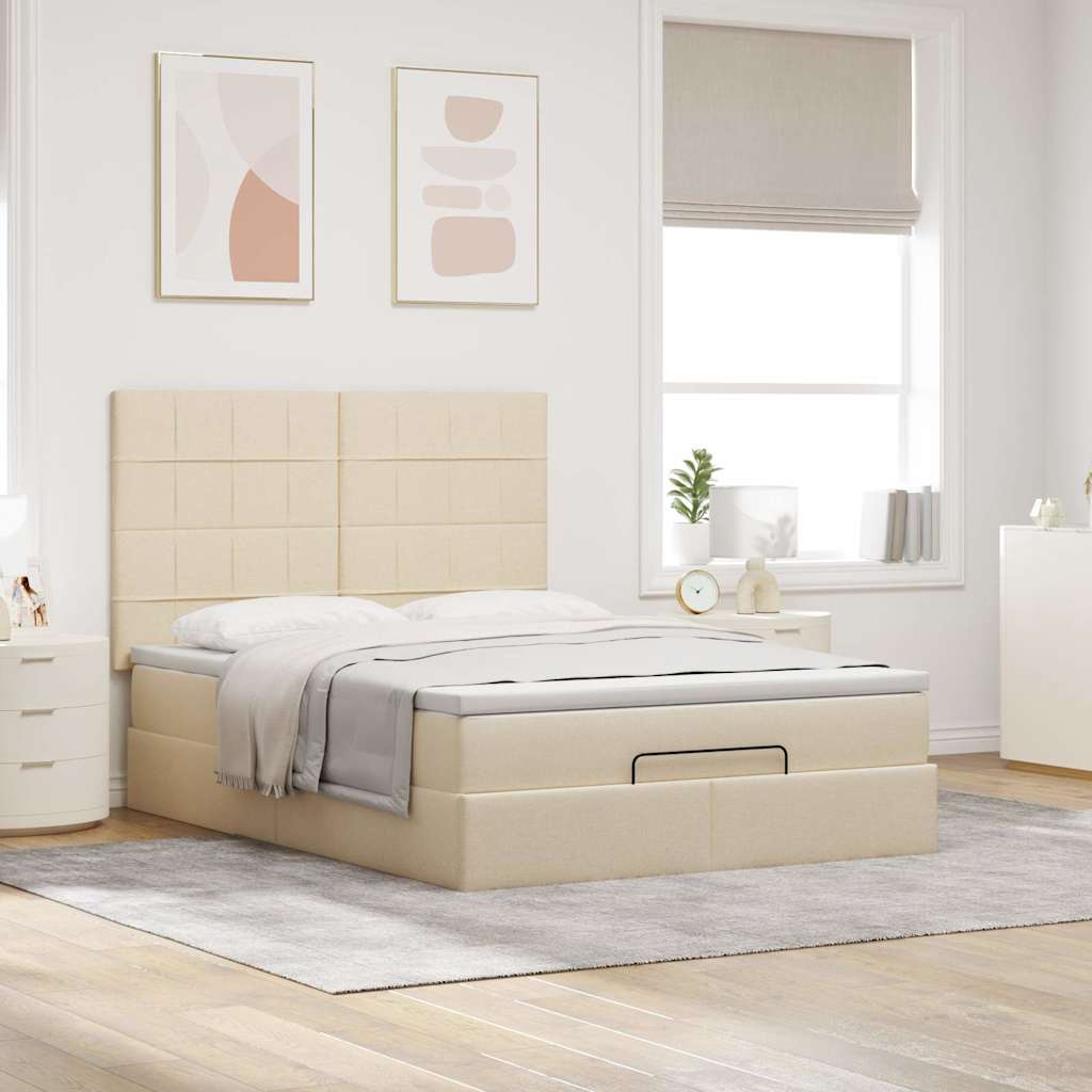 vidaXL Ottoman-Bett mit Matratze & LEDs Creme 140x200 cm Stoff