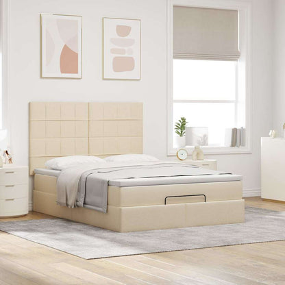 vidaXL Ottoman-Bett mit Matratze & LEDs Creme 140x200 cm Stoff