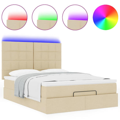 vidaXL Ottoman-Bett mit Matratze & LEDs Creme 140x200 cm Stoff
