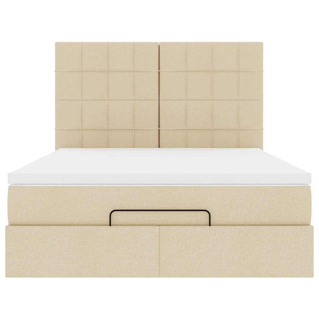 vidaXL Ottoman-Bett mit Matratze & LEDs Creme 140x200 cm Stoff