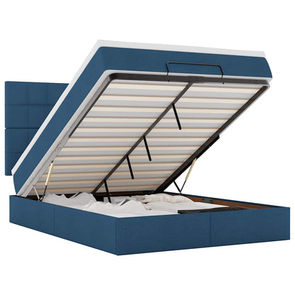vidaXL Ottoman-Bett mit Matratze & LEDs Blau 140x200 cm Stoff