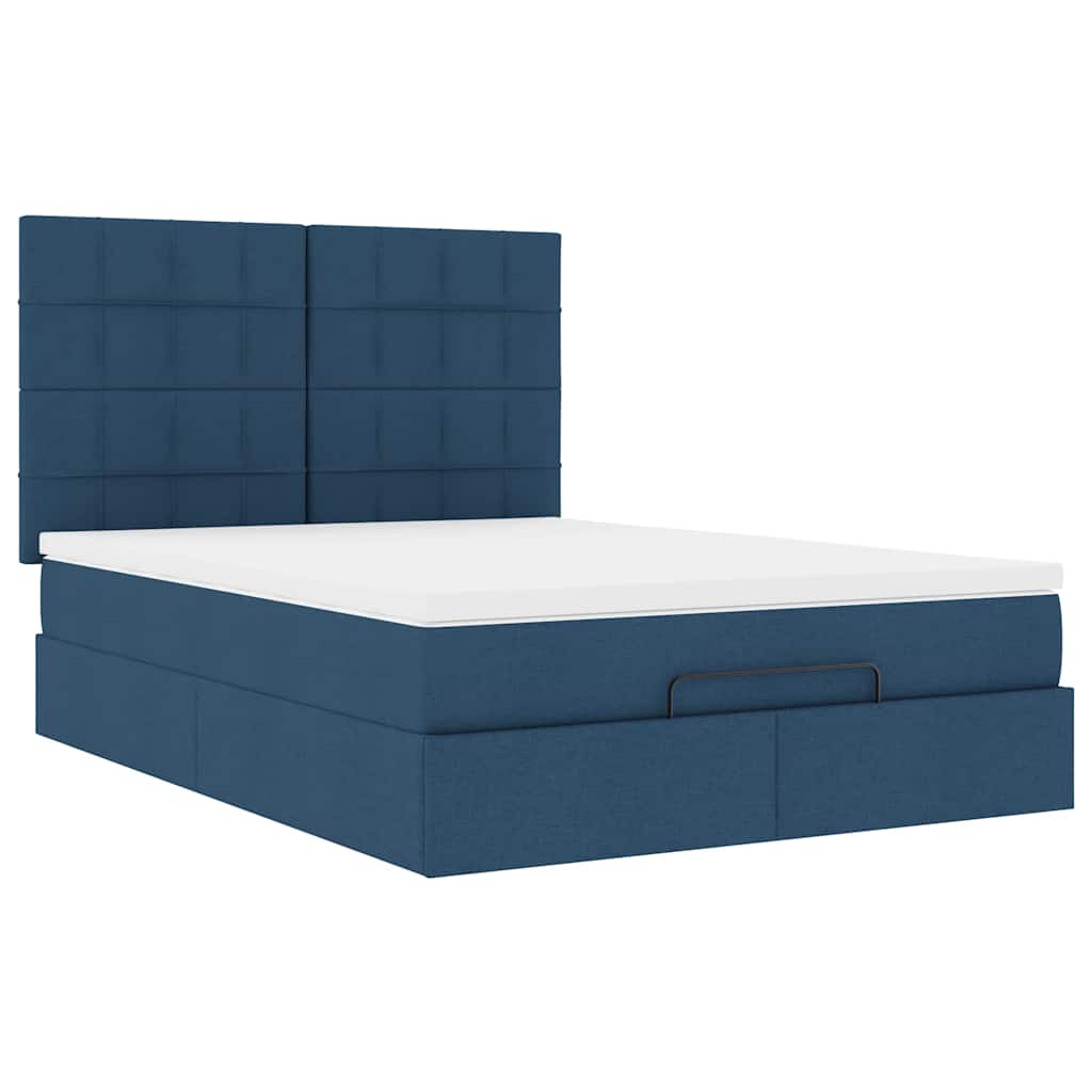 vidaXL Ottoman-Bett mit Matratze & LEDs Blau 140x200 cm Stoff