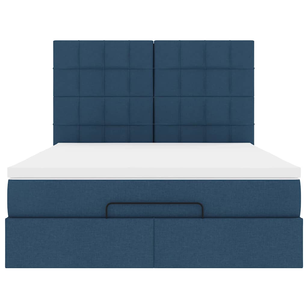 vidaXL Ottoman-Bett mit Matratze & LEDs Blau 140x200 cm Stoff