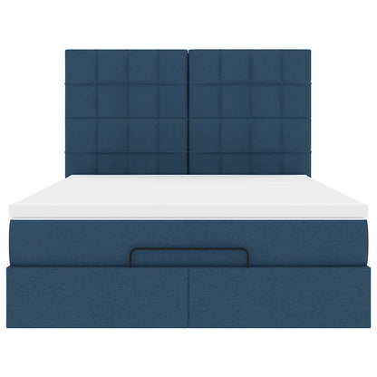 vidaXL Ottoman-Bett mit Matratze & LEDs Blau 140x200 cm Stoff
