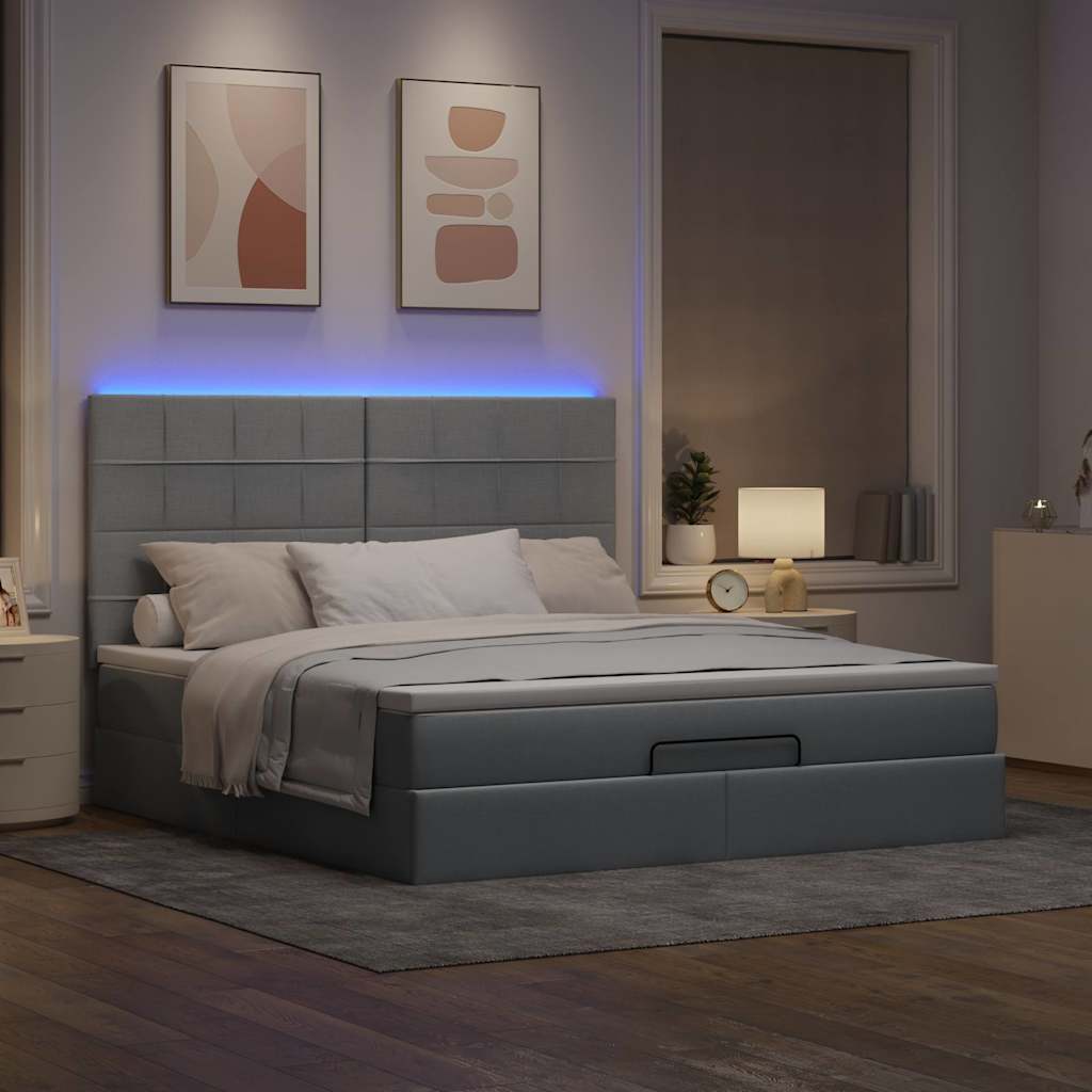 vidaXL Lit ottoman avec matelas et LED gris clair 160x200 cm Tissu