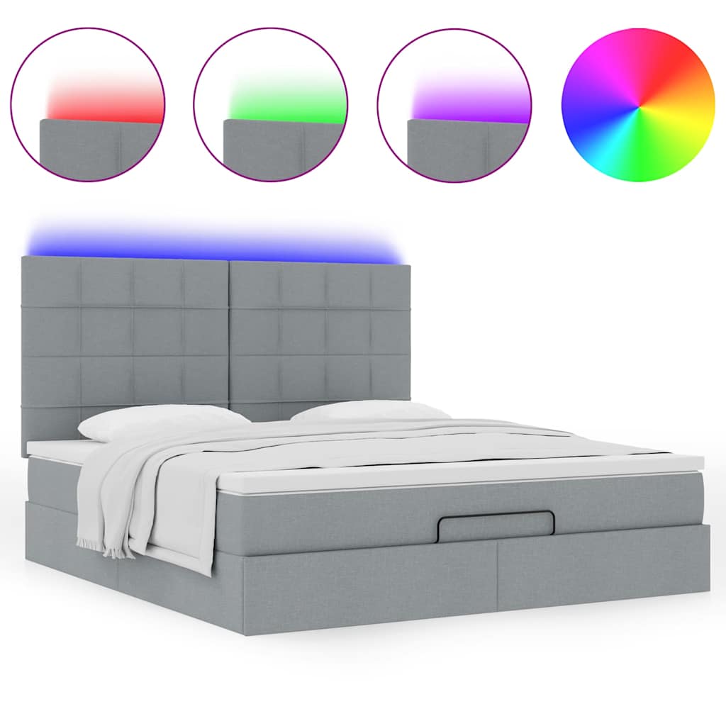 vidaXL Lit ottoman avec matelas et LED gris clair 160x200 cm Tissu