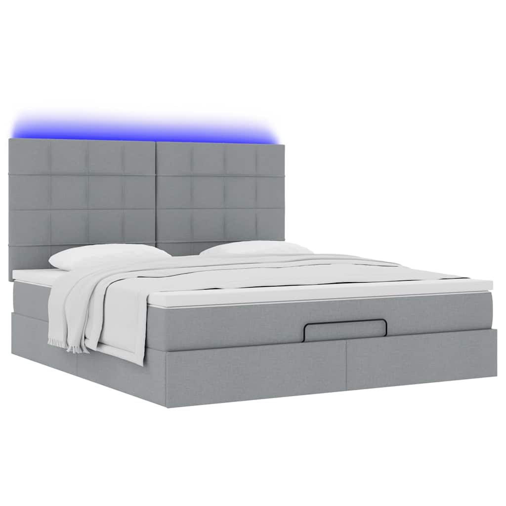 vidaXL Lit ottoman avec matelas et LED gris clair 160x200 cm Tissu