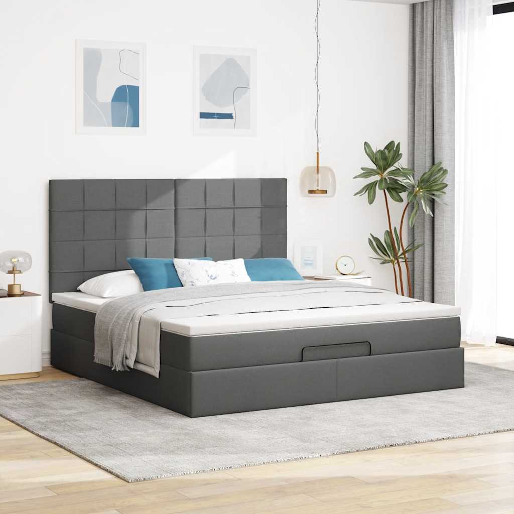 vidaXL Ottoman-Bett mit Matratze & LEDs Dunkelgrau 160x200 cm Stoff