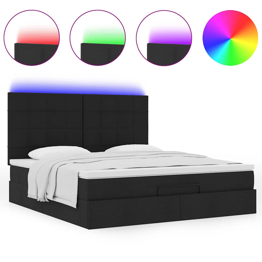 vidaXL Ottoman-Bett mit Matratze & LEDs Schwarz 160x200 cm Stoff