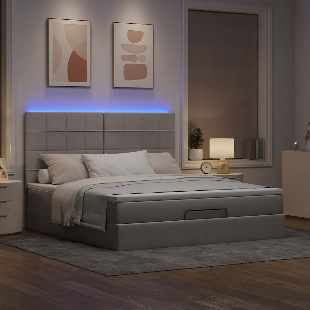 vidaXL Ottoman-Bett mit Matratze & LEDs Taupe 180x200 cm Stoff