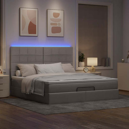 vidaXL Ottoman-Bett mit Matratze & LEDs Taupe 180x200 cm Stoff