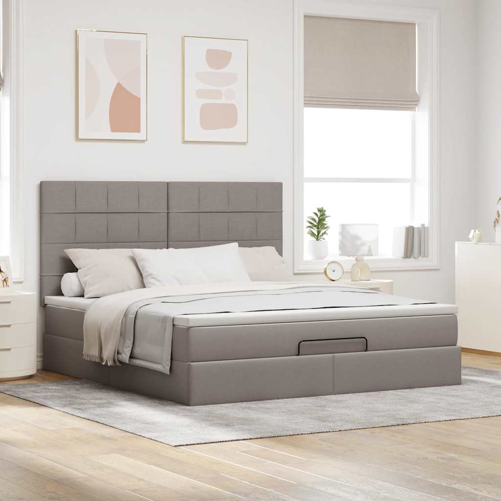 vidaXL Ottoman-Bett mit Matratze & LEDs Taupe 180x200 cm Stoff