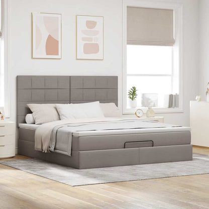 vidaXL Ottoman-Bett mit Matratze & LEDs Taupe 180x200 cm Stoff