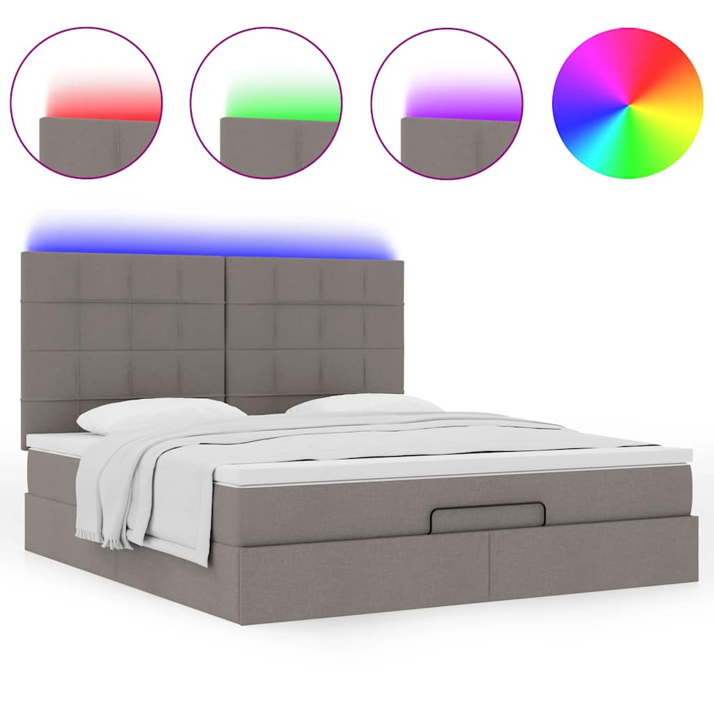 vidaXL Ottoman-Bett mit Matratze & LEDs Taupe 180x200 cm Stoff