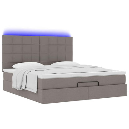 vidaXL Ottoman-Bett mit Matratze & LEDs Taupe 180x200 cm Stoff
