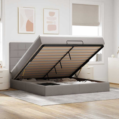 vidaXL Ottoman-Bett mit Matratze & LEDs Taupe 180x200 cm Stoff