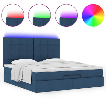 vidaXL Ottoman-Bett mit Matratze & LEDs Blau 180x200 cm Stoff