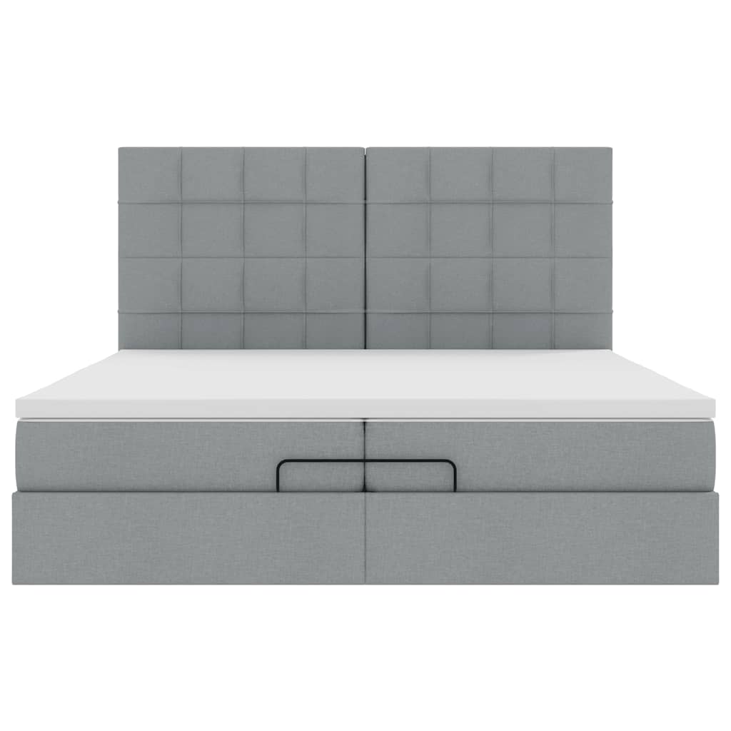 vidaXL Ottoman-Bett mit Matratzen & LEDs Hellgrau 200x200 cm Stoff