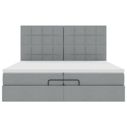 vidaXL Ottoman-Bett mit Matratzen & LEDs Hellgrau 200x200 cm Stoff