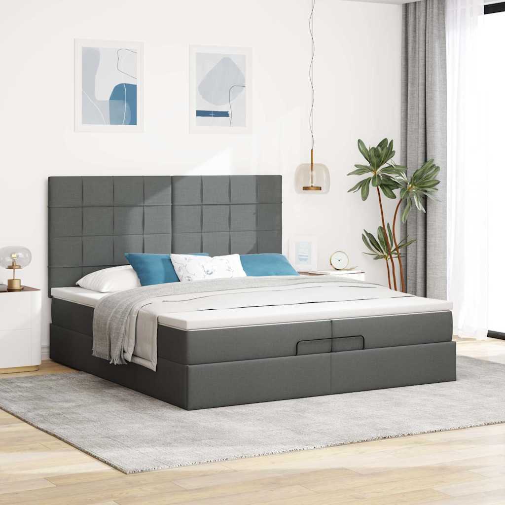 vidaXL Ottoman-Bett mit Matratzen & LEDs Dunkelgrau 200x200 cm Stoff