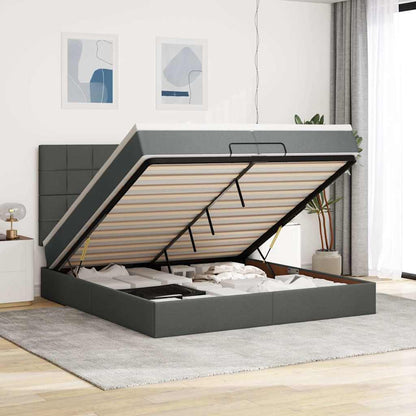 vidaXL Ottoman-Bett mit Matratzen & LEDs Dunkelgrau 200x200 cm Stoff