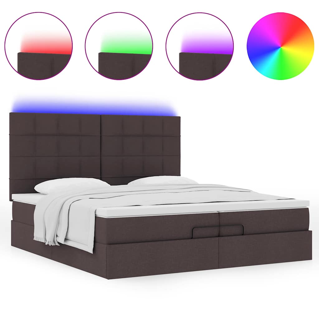 vidaXL Lit ottoman avec matelas et LED Marron foncé 200x200 cm Tissu