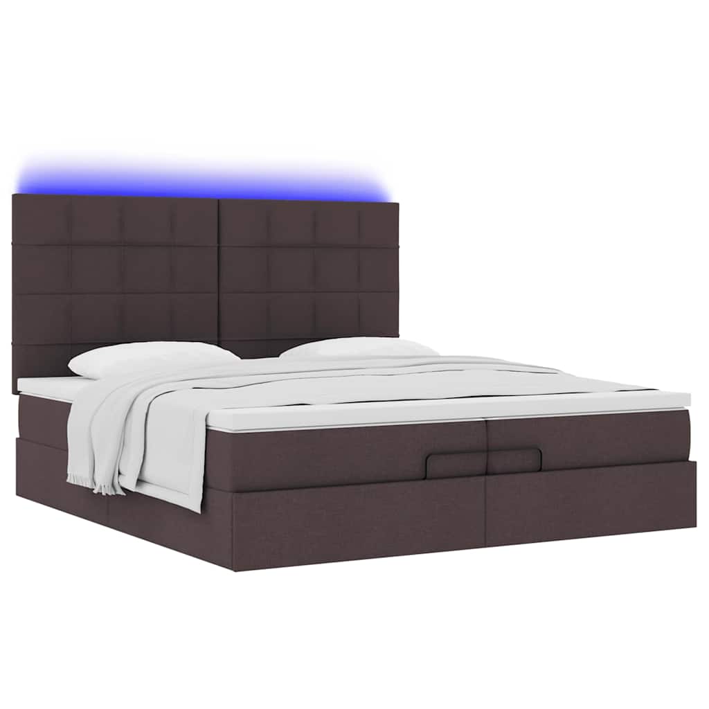 vidaXL Lit ottoman avec matelas et LED Marron foncé 200x200 cm Tissu