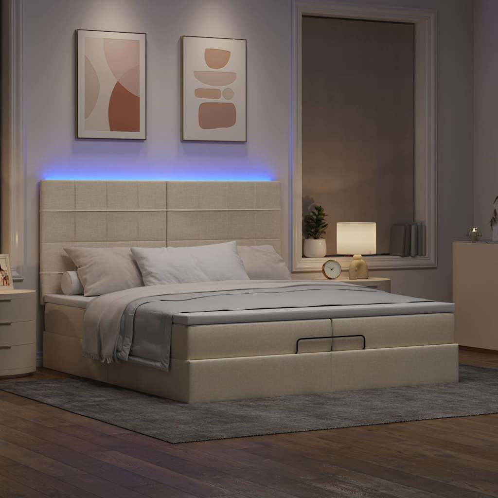 Ottoman-Bett mit Matratzen & LEDs Creme 200x200 cm Stoff