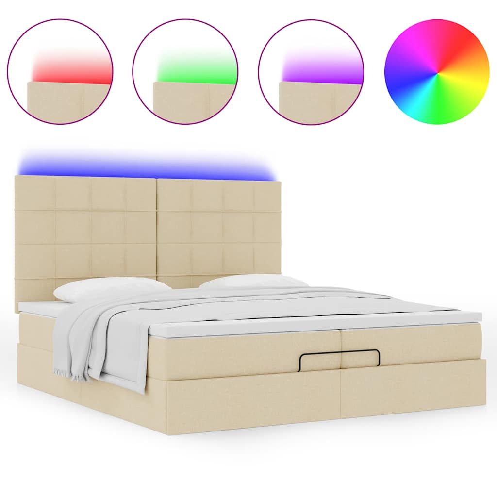 Ottoman-Bett mit Matratzen & LEDs Creme 200x200 cm Stoff