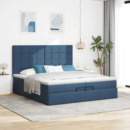 vidaXL Ottoman-Bett mit Matratzen & LEDs Blau 200x200 cm Stoff