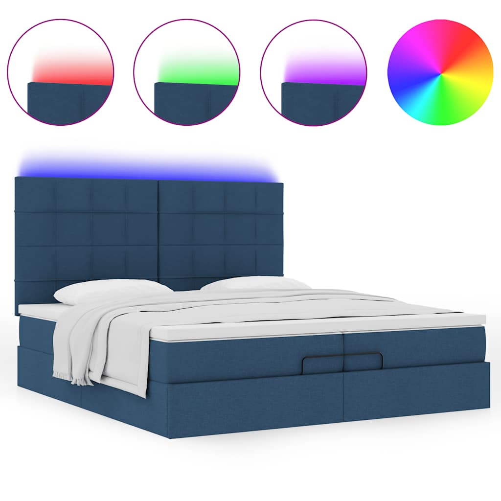 Ottoman-Bett mit Matratzen & LEDs Blau 200x200 cm Stoff