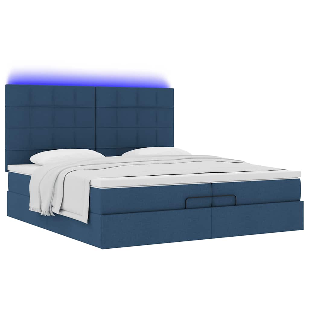 Ottoman-Bett mit Matratzen & LEDs Blau 200x200 cm Stoff