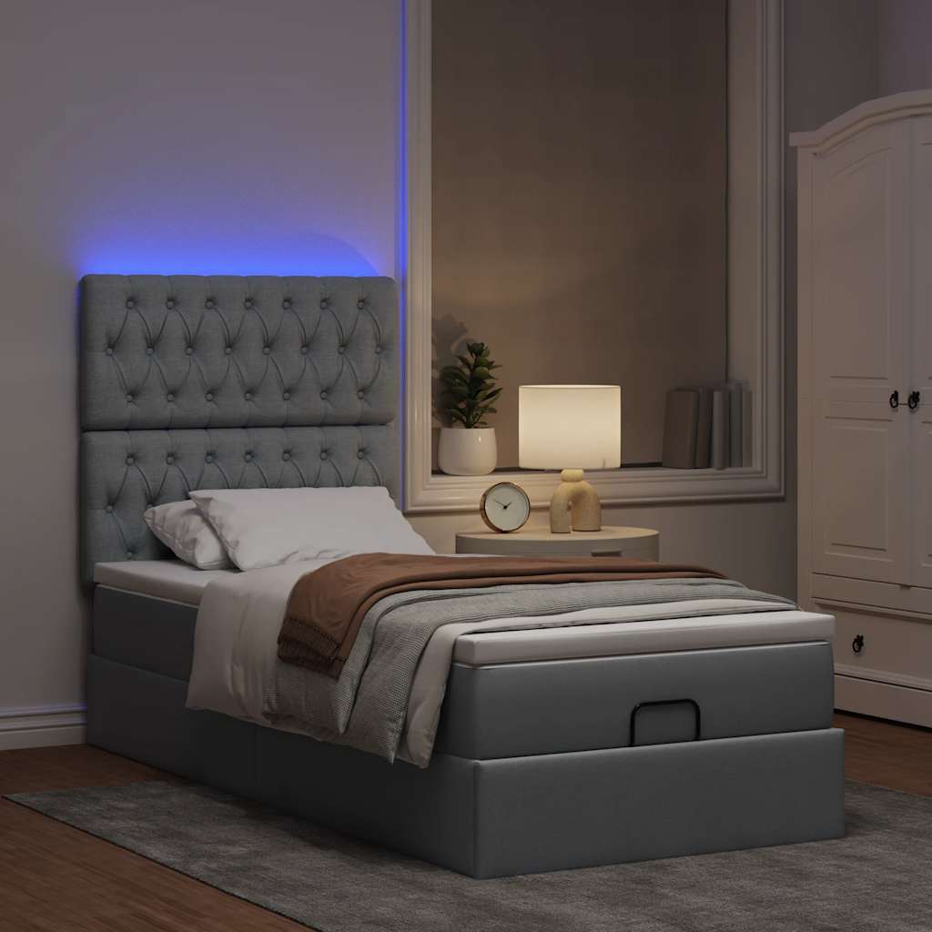 vidaXL Ottomane Bett mit Matratze & LEDs Hellgrau 80x200 cm Stoff