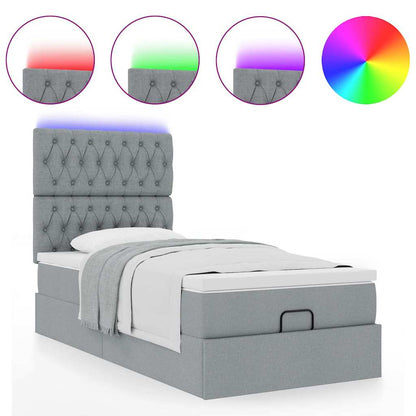 vidaXL Ottomane Bett mit Matratze & LEDs Hellgrau 80x200 cm Stoff