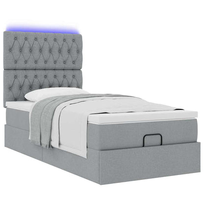 vidaXL Ottomane Bett mit Matratze & LEDs Hellgrau 80x200 cm Stoff