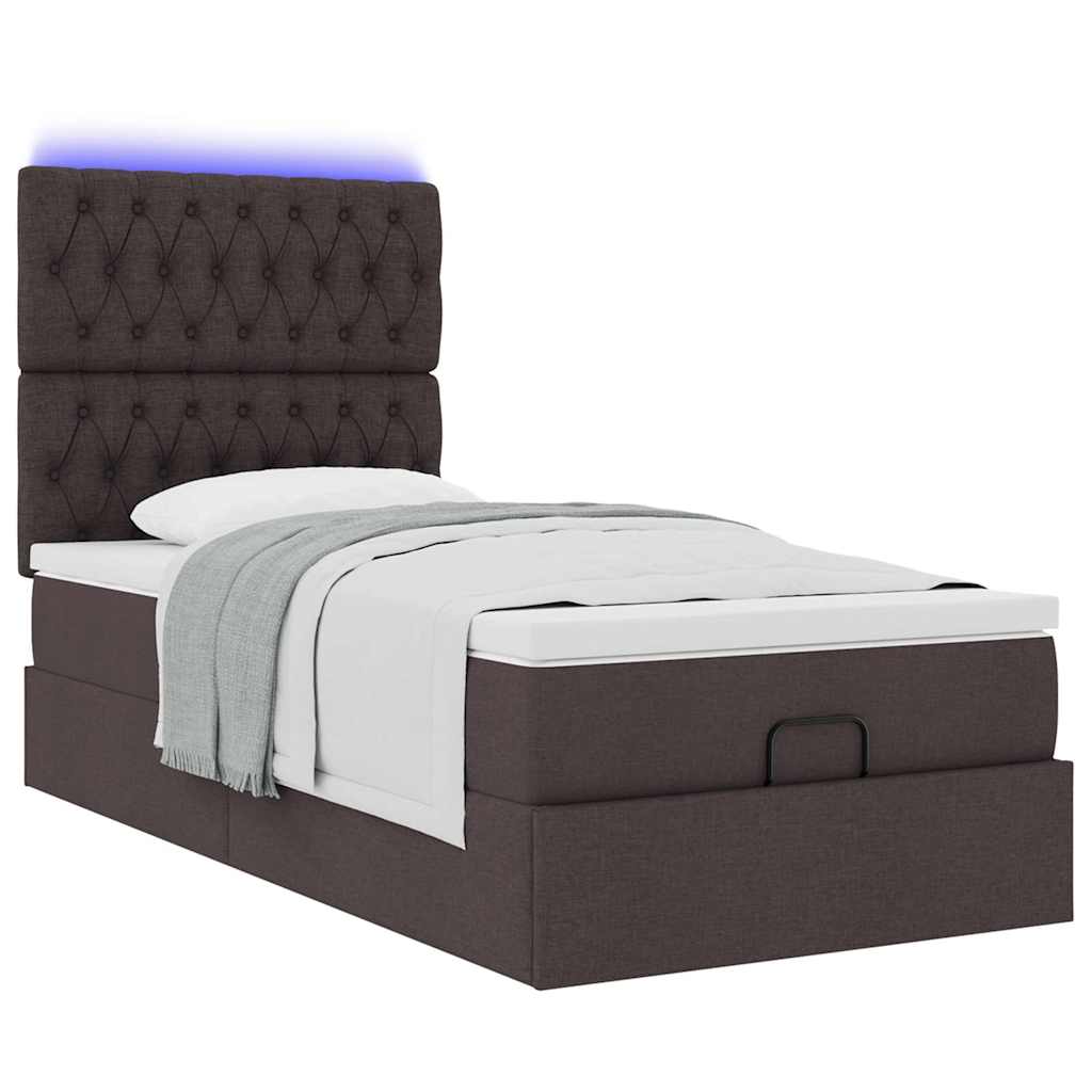 vidaXL Ottoman-Bett mit Matratze & LEDs Dunkelbraun 80x200 cm Stoff