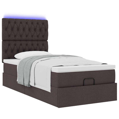 vidaXL Ottoman-Bett mit Matratze & LEDs Dunkelbraun 80x200 cm Stoff