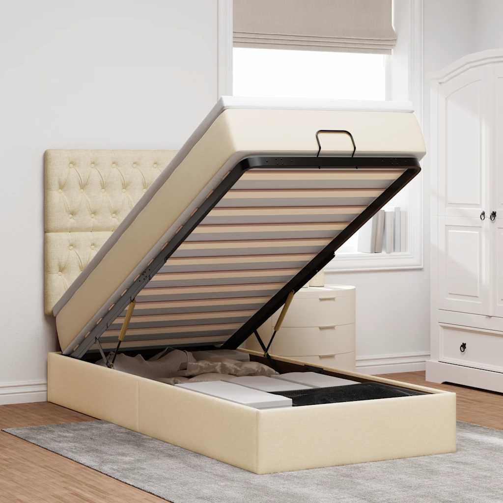 vidaXL Ottoman-Bett mit Matratze & LEDs Creme 80x200 cm Stoff