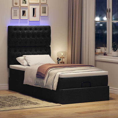 vidaXL Ottoman-Bett mit Matratze & LEDs Schwarz 90x190 cm Stoff