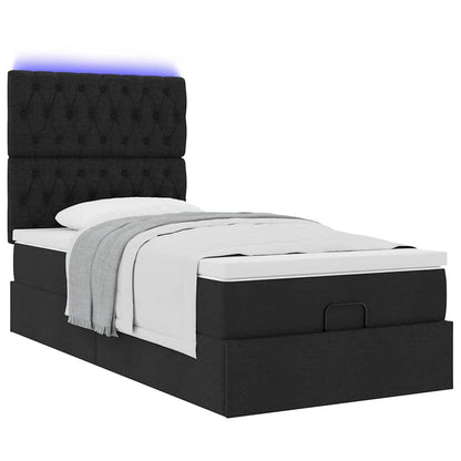 vidaXL Ottoman-Bett mit Matratze & LEDs Schwarz 90x190 cm Stoff