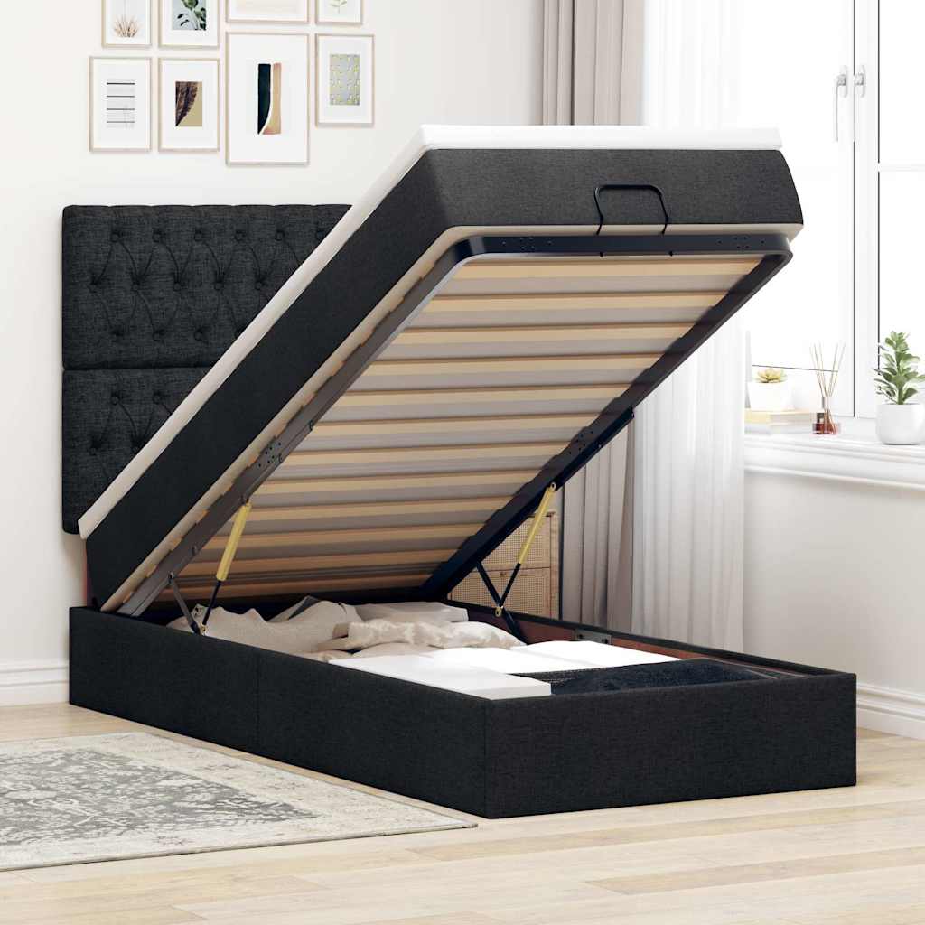 vidaXL Ottoman-Bett mit Matratze & LEDs Schwarz 90x190 cm Stoff