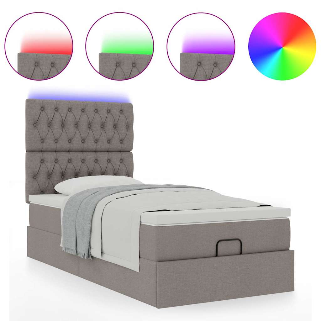 vidaXL Ottoman-Bett mit Matratze & LEDs Taupe 90x190 cm Stoff