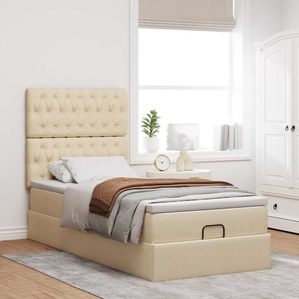 vidaXL Ottoman-Bett mit Matratze & LEDs Creme 90x190 cm Stoff