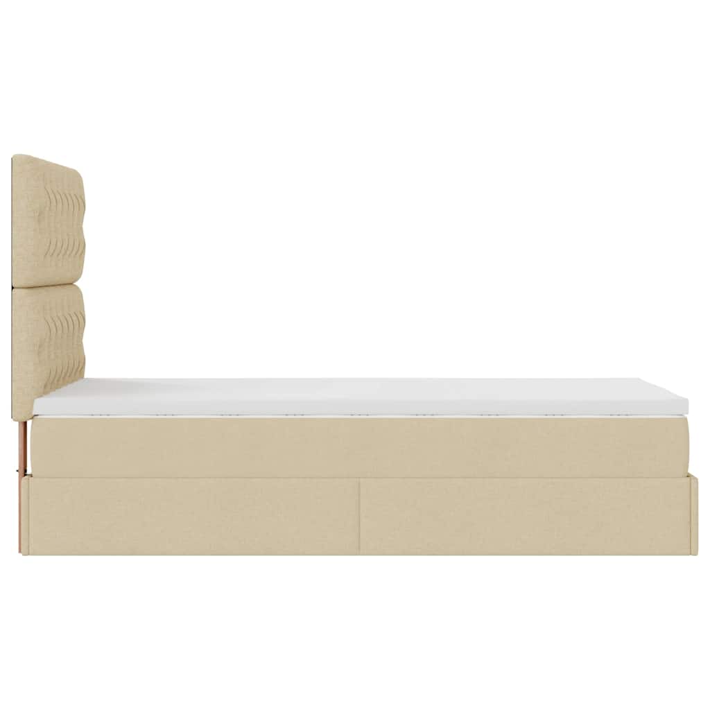 Ottoman-Bett mit Matratze & LEDs Creme 90x190 cm Stoff