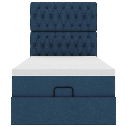 Ottoman-Bett mit Matratze & LEDs Blau 90x190 cm Stoff