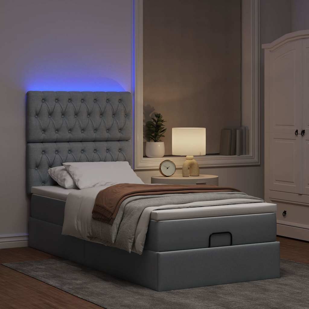 vidaXL Ottomane Bett mit Matratze & LEDs Hellgrau 90x200 cm Stoff