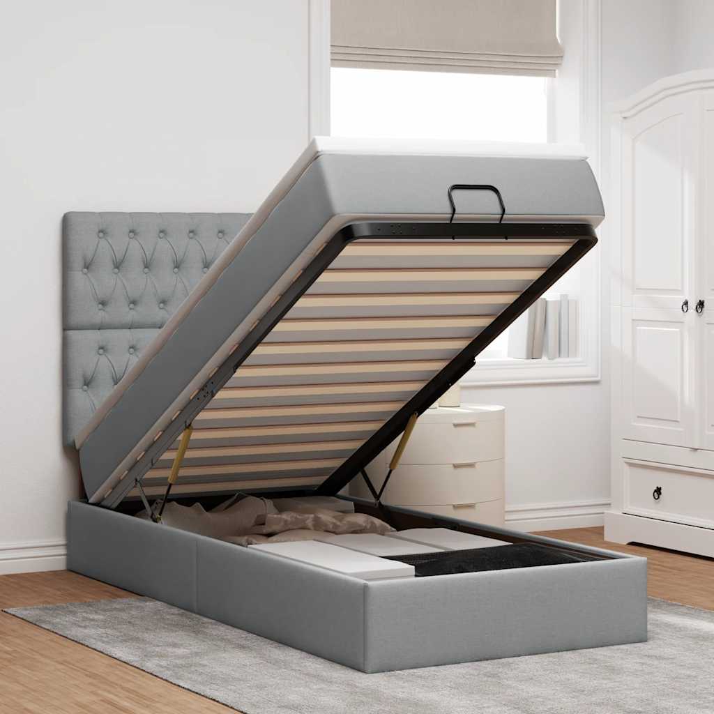 vidaXL Ottomane Bett mit Matratze & LEDs Hellgrau 90x200 cm Stoff