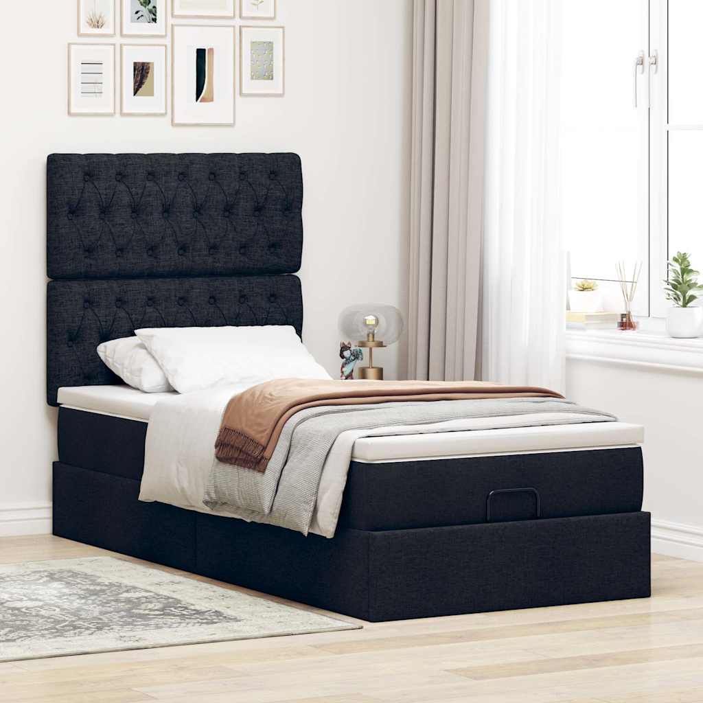 vidaXL Lit ottoman avec matelas et LED Noir 90x200 cm Tissu
