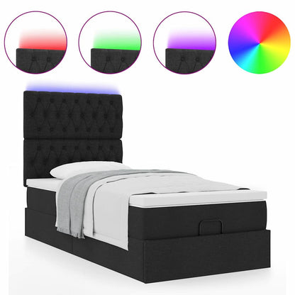 Ottoman-Bett mit Matratze & LEDs Schwarz 90x200 cm Stoff