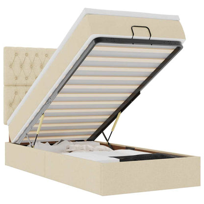 Ottomane Bett mit Matratze & LEDs Creme 90x200 cm Stoff